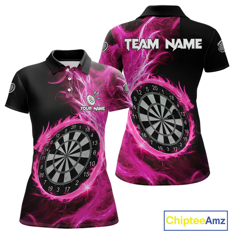 Custom Black-Pink Dragon Lightning Dartboard Dart Women Polo Jerseys Dart Team Shirt NYN1690