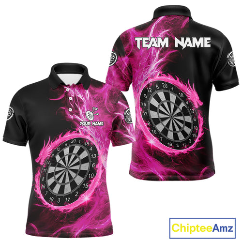 Custom Black-Pink Dragon Lightning Dartboard Dart Men Polo Jerseys Dart Team Shirt NYN1690