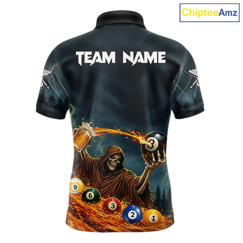 Funny Grim Reaper Play Beer & Pool 8 Ball Men's Billiard Team Shirt Custom Billiard Attire NYN2492