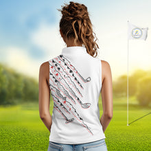 Load image into Gallery viewer, Poker Pattern Golf Sleeveless Polo Shirt For Womens Personalized White Golf Clubs Attire, Team Golf Outfit NYN2854