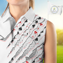 Load image into Gallery viewer, Poker Pattern Golf Sleeveless Polo Shirt For Womens Personalized White Golf Clubs Attire, Team Golf Outfit NYN2854
