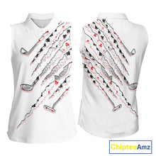 Load image into Gallery viewer, Poker Pattern Golf Sleeveless Polo Shirt For Womens Personalized White Golf Clubs Attire, Team Golf Outfit NYN2854