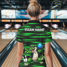 Load image into Gallery viewer, Funny Crocodile Bowling Jersey For Women Personalized Green Strike Lightning Team Bowling Attire NYN3228