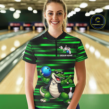 Load image into Gallery viewer, Funny Crocodile Bowling Jersey For Women Personalized Green Strike Lightning Team Bowling Attire NYN3228