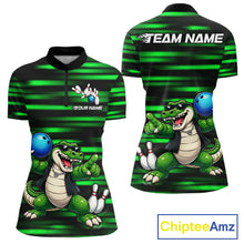 Load image into Gallery viewer, Funny Crocodile Bowling Jersey For Women Personalized Green Strike Lightning Team Bowling Attire NYN3228