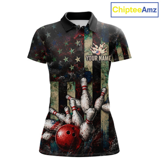 Personalized American Flag Grunge Bowling Shirt For Women Custom Splatter Outfit Bowling Jersey NYN3231