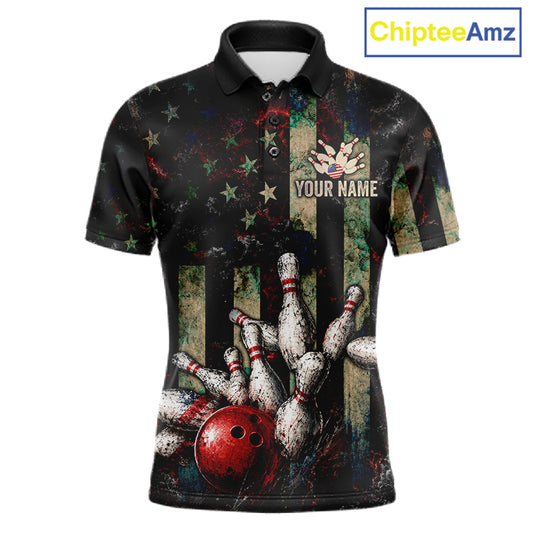 Personalized American Flag Grunge Bowling Shirt For Men Custom Splatter Outfit Bowling Jersey NYN3231