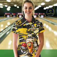 Load image into Gallery viewer, Yellow, White And Black Splatter Funny Beer Bowling Shirt For Women Custom Outfit Bowling Jersey NYN3235