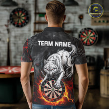 Load image into Gallery viewer, Fire Flame Funny Wolf Darts Polo &amp; 1/4 Zip For Men Personalized Grunge Dart Team Shirts | Red NYN3236