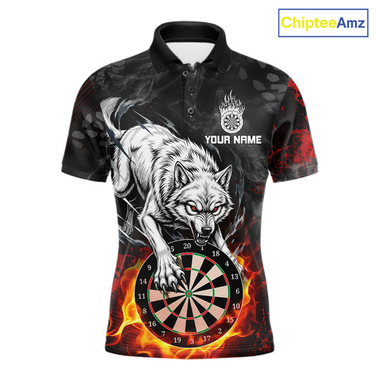 Fire Flame Funny Wolf Darts Polo & 1/4 Zip For Men Personalized Grunge Dart Team Shirts | Red NYN3236