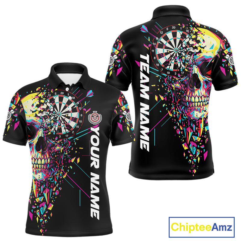 Custom Colorful Shatter Skull & Dartboard Darts Polo Shirt For Men Cracked Dart Jerseys NYN1960