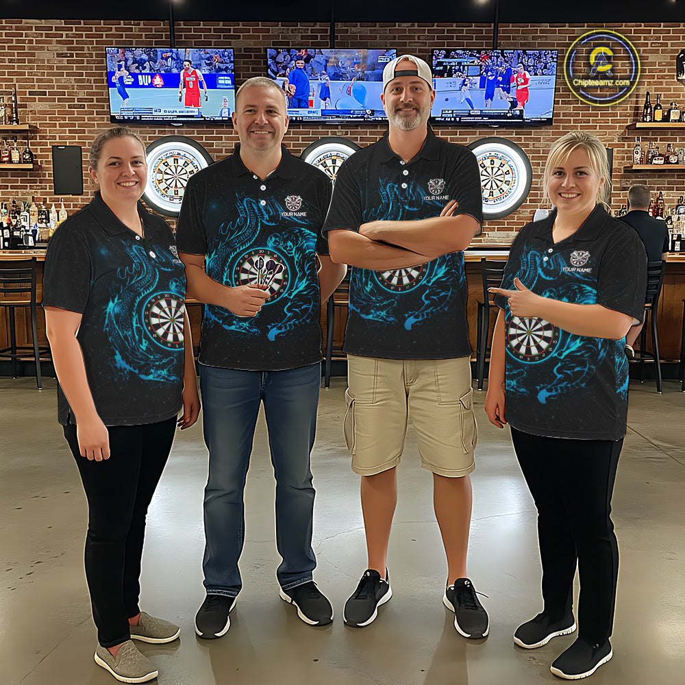Custom Tiger And Dragon Blue Dartboard Women Darts Polo League Shirts Funny Dart Jerseys NYN2216