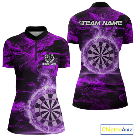 Black And Purple Smoking Dartboard & Arrow Women Darts Quarter-Zip Shirt Custom Dart Team Jerseys NYN2512
