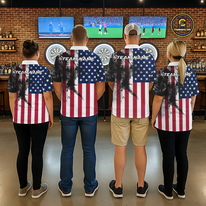 Personalized American Flag Black Splatter Dart Polo Shirts For Men Custom Dart Team Jerseys NYN2711