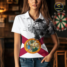 Load image into Gallery viewer, Personalized Florida Flag Black Splatter Dart Polo Shirts For Women Custom Dart Team Jerseys NYN2713