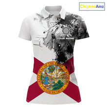 Load image into Gallery viewer, Personalized Florida Flag Black Splatter Dart Polo Shirts For Women Custom Dart Team Jerseys NYN2713
