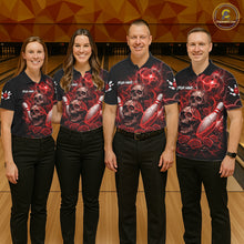 Load image into Gallery viewer, Red Strike Lightning Bowling Custom Team Shirts For Men, Skull Roses Outfit Bowling Team Jersey NYN3071
