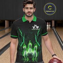 Load image into Gallery viewer, Custom Green Flaming Mens Bowling Jerseys Personalized Bowling Team Shirts For Bowlers NYN3075