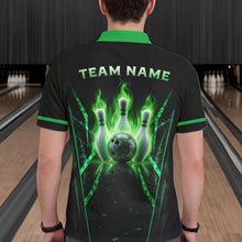 Load image into Gallery viewer, Custom Green Flaming Mens Bowling Jerseys Personalized Bowling Team Shirts For Bowlers NYN3075