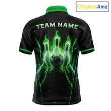 Load image into Gallery viewer, Custom Green Flaming Mens Bowling Jerseys Personalized Bowling Team Shirts For Bowlers NYN3075