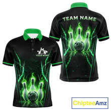 Load image into Gallery viewer, Custom Green Flaming Mens Bowling Jerseys Personalized Bowling Team Shirts For Bowlers NYN3075