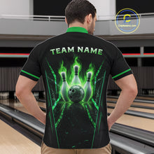 Load image into Gallery viewer, Custom Green Flaming Mens Bowling Jerseys Personalized Bowling Team Shirts For Bowlers NYN3075
