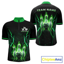Load image into Gallery viewer, Custom Green Flaming Mens Bowling Jerseys Personalized Bowling Team Shirts For Bowlers NYN3075