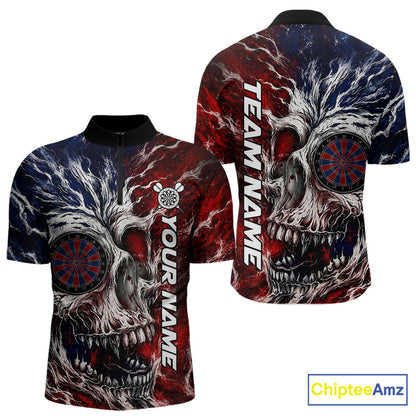 Red And Blue Smoking Skull Dartboard Mens Darts Shirt Personalized Team Darts Jersey NYN3246