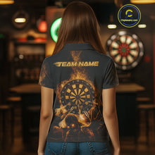 Load image into Gallery viewer, Custom Skeleton Yellow Flames Dartboard Dart Women Polo Jerseys Lightning Dart Team Shirt NYN1694