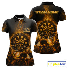 Load image into Gallery viewer, Custom Skeleton Yellow Flames Dartboard Dart Women Polo Jerseys Lightning Dart Team Shirt NYN1694