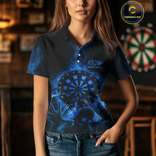 Load image into Gallery viewer, Custom Skeleton Blue Flames Dartboard Dart Women Polo Jerseys Lightning Dart Team Shirt NYN1696