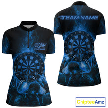 Load image into Gallery viewer, Custom Skeleton Blue Flames Dartboard Dart Women 1/4-Zip Jerseys Lightning Dart Team Shirt NYN1696