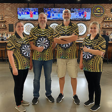 Load image into Gallery viewer, Gold Tribal Holographic Dartboard &amp; Arrow Men Darts Quarter-zip Shirt Personalized Dart Team Jerseys NYN2515