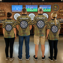 Load image into Gallery viewer, Gold Tribal Holographic Dartboard &amp; Arrow Men Darts Quarter-zip Shirt Personalized Dart Team Jerseys NYN2515