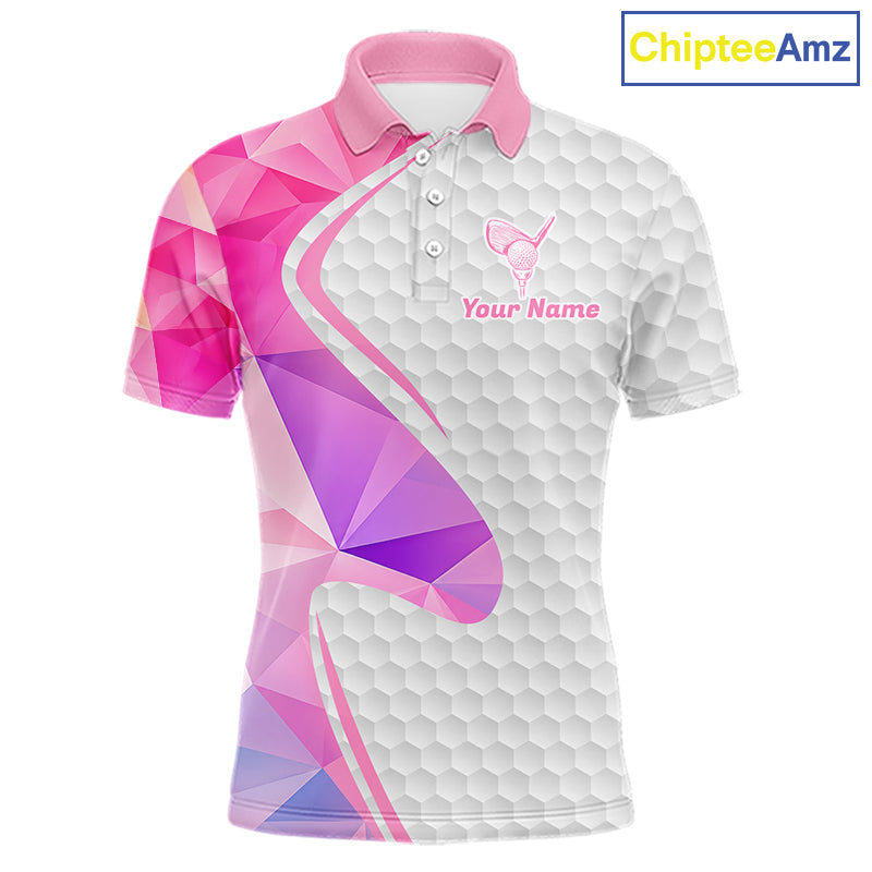 Pink And Purple Diamond Geometric Golf Polo Golf Shirts For Men Custom Golf Team Attire NYN3248