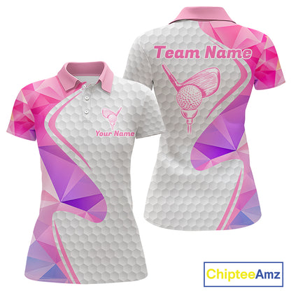 Pink And Purple Diamond Geometric Golf Polo Golf Shirts For Women Custom Golf Team Attire NYN3248