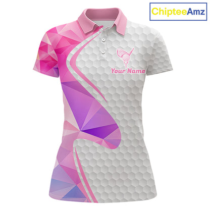 Pink And Purple Diamond Geometric Golf Polo Golf Shirts For Women Custom Golf Team Attire NYN3248