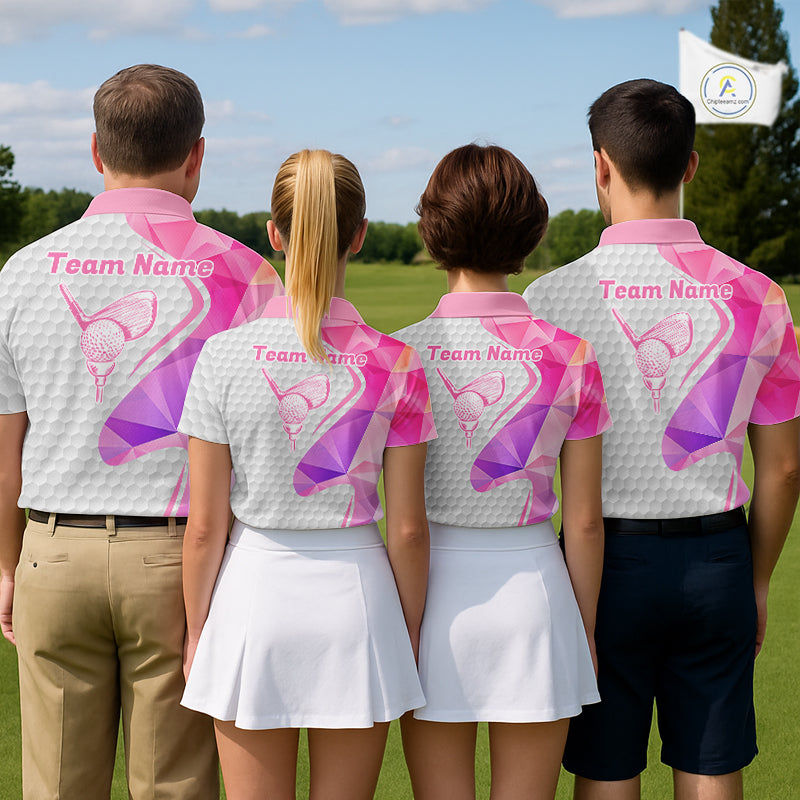 Pink And Purple Diamond Geometric Golf Polo Golf Shirts For Men Custom Golf Team Attire NYN3248