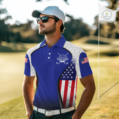 Grunge American Flag Golf Polo Shirts For Men Custom Golf Team Attire For Golfers | Blue NYN3257