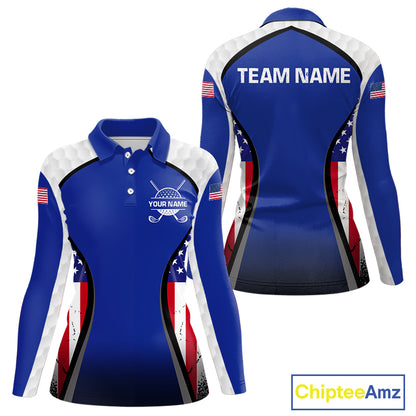 Grunge American Flag Golf Polo Shirts For Women Custom Golf Team Attire For Golfers | Blue NYN3257