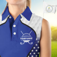 Load image into Gallery viewer, Grunge American Flag Golf Sleeveless Polo Shirts For Women Custom Golf Team Attire For Golfers | Blue NYN3257