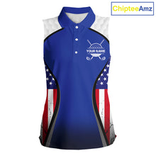 Load image into Gallery viewer, Grunge American Flag Golf Sleeveless Polo Shirts For Women Custom Golf Team Attire For Golfers | Blue NYN3257