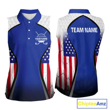 Load image into Gallery viewer, Grunge American Flag Golf Sleeveless Polo Shirts For Women Custom Golf Team Attire For Golfers | Blue NYN3257