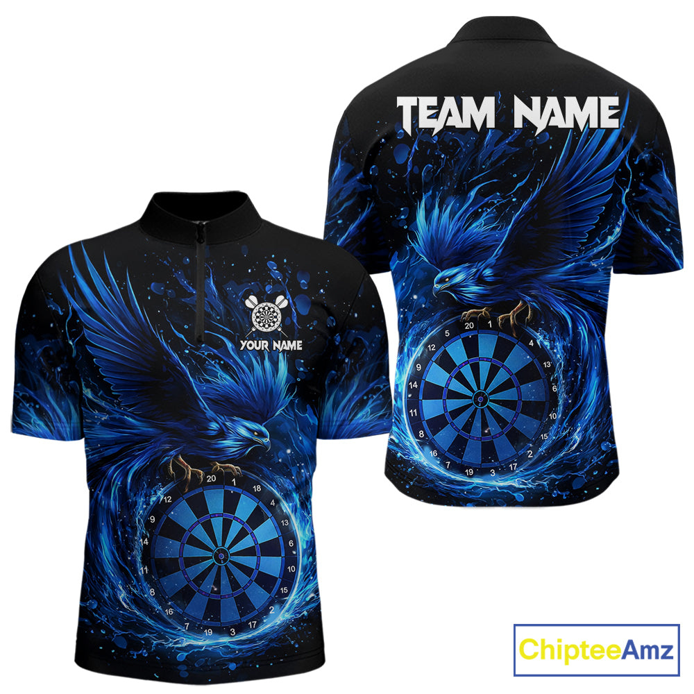 Blue Splatter Funny Eagle Dartboard Darts Quarter-zip Shirt For Men Custom Dart Team Jerseys NYN2521