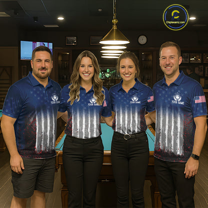 American Flag Cracked 8 Ball Billiard Pool Shirt For Women Custom Grunge Patriotic Billiard Team Jersey NYN3085