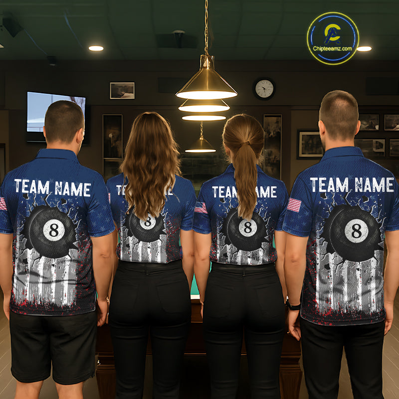 American Flag Cracked 8 Ball Billiard Pool Shirt For Women Custom Grunge Patriotic Billiard Team Jersey NYN3085