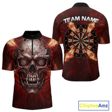 Load image into Gallery viewer, Custom Red Flames Dart Arrow Cracked Skull Men Darts Quarter-Zip Shirt Grunge Dart Gifts NYN1989
