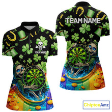 Load image into Gallery viewer, Rainbow Funny Skeleton Green Dartboard Women Darts Quarter-Zip Shirt Custom St Patrick's Day Darts Jersey NYN2533
