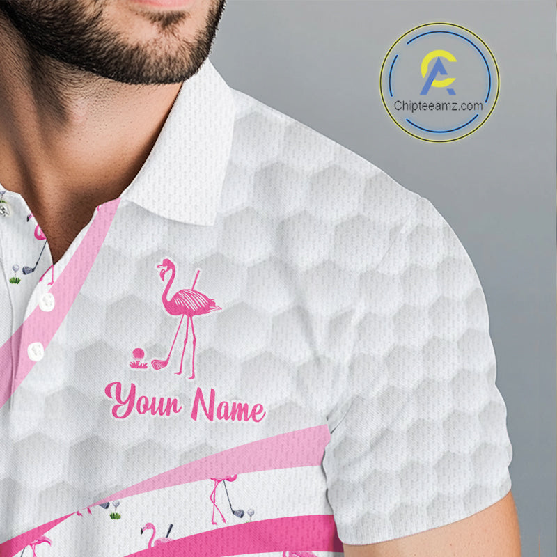 Funny Flamingo Mens Golf Shirt Polo Personalized Pink Argyle Pattern Golf Team Outfits NYN3097