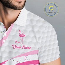 Load image into Gallery viewer, Funny Flamingo Mens Golf Shirt Polo Personalized Pink Argyle Pattern Golf Team Outfits NYN3097